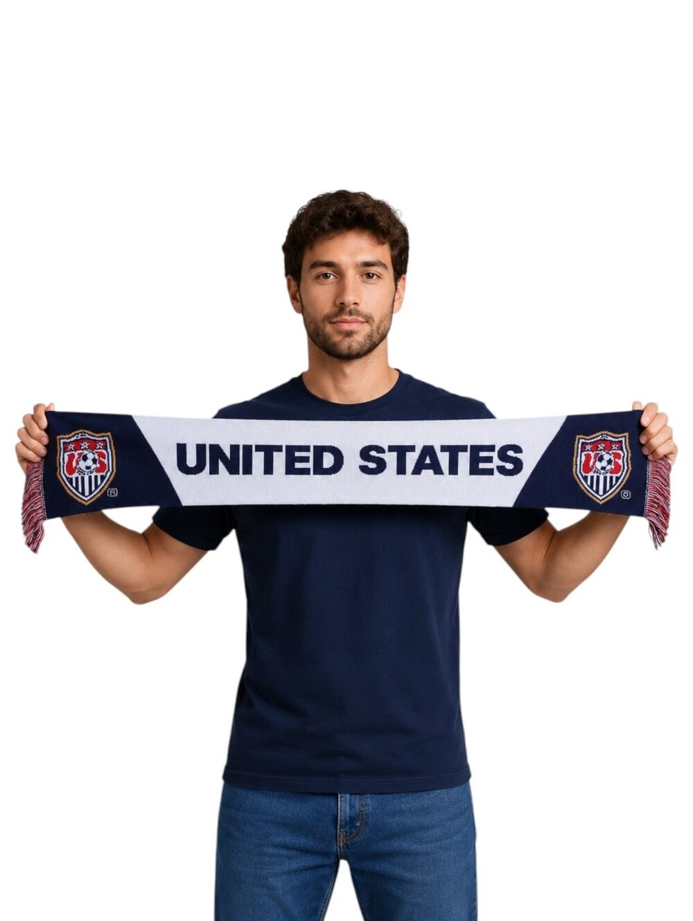 United States Soccer Supporter Scarf Double Sided Knit Fan Gear Red White Blue